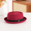 Classic burgundy wool pork pie hat with black ribbon and metallic logo detail - 58cm / Letter Style (FYW) / Burgundy