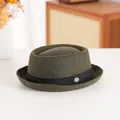 Dark green wool felt bowler hat with a black decorative band and metal logo badge - 58cm / Letter Style (FYW) / Olive Green