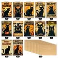 Set aus 12 Halloween-Grußkarten mit schwarzen Katzen-Motiven und Kraftpapier-Umschlägen - Halloween Schwarze Katze Thema Stil (QT1460)