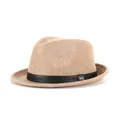 Classic wool felt fedora hat in khaki with black leather band and gold M buckle - Mixed Camel With Black Belt