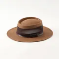 Cappello da sole marrone a tesa larga con mesh e cinturino in pelle LHASA marrone - M (57-58cm) / Stile Fascia Pelle con Goffratura LHASA / Caffè con Distintivo LHASA