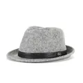 Classic grey wool felt fedora hat with black leather band and golden M emblem - Mixed Gray With Black Belt