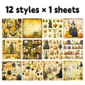 Detailed grid of 12 vintage Halloween scrapbooking papers with pumpkin and gothic motifs - Vintage Halloween Illustration (QT1458)