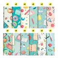 Set of 12 back-to-school patterned scrapbook papers with cute school and fruit motifs - Cartoon Stationery Style (QT1413-2)