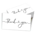 Bulk pack of white rectangular Thank You cards with black cursive heart lettering - Black Outline Bow (QT1442-1) / 50 Sheets