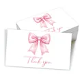 Stack of white thank you cards featuring a pink watercolor bow design and script text - Pink Watercolor Bow (QT1442-2) / 50 Sheets