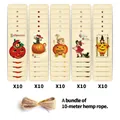 50er-Set Halloween-Geschenkanhänger aus Papier mit Kürbisgeistern und 10m Hanfseil - Vintage Halloween Illustration (QT1476)