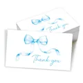 Stack of white thank you cards featuring a blue watercolor ribbon bow design - Blue Watercolor Bow (QT1442-5) / 50 Sheets