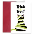 Carte d'Halloween chat momie avec enveloppe rouge et texte Trick or Treat - Momie Chat Noir (QT1514)