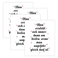 Set of 4 German wine bottle labels with humorous quotes and red heart motifs - Dumb Together Style (QT1439-1)