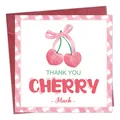 Biglietto di ringraziamento quadrato con ciliegie, bordo vichy rosa e busta rossa scura - Stile Thank You Cherry Much(QT1512)