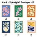 Set of 12 Matisse style vintage floral greeting cards with 12 kraft paper envelopes - Abstract Floral Style (QT1532-1)