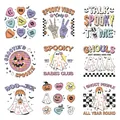 Groovy Halloween UV DTF stickers with spooky ghosts and retro disco pumpkin designs - Retro Halloween Design Collection (QT1494)