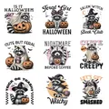 9 αυτοκόλλητα UV DTF Halloween με ρακούν, μάγισσες και φαντάσματα για γυαλί - Σειρά Ρακούν Χάλογουιν (QT1497) / 9 Φύλλα