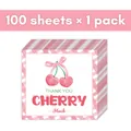Pack of 100 cherry thank you stickers with sweet heart design and pink checkered borders - Cherry Thank You Style (QT1519)