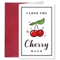 Biglietto d'auguri ciliegia minimalista con busta rosso vino per San Valentino - Stile I Love You Cherry Much(QT1513)