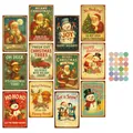 Set of 12 vintage Christmas postcards with Santa, reindeer and snowman wall decorations - Style 1 (QT1553-1)