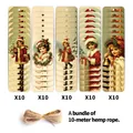 50-piece set of vintage Christmas gift tags with 10m hemp rope for holiday packaging - Vintage Illustration Style (QT1560)