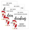 Close-up of four funny Christmas wine bottle labels with Santa Claus and holiday humor - Santa Sees Drinking Style (QT1517-1) / 4pcs