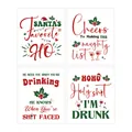 Set of four humorous Christmas wine bottle labels with festive red and green holiday graphics - Funny Typography Style (QT1555)