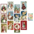 Detail of vintage Victorian Christmas cards set with assorted postcards and round stickers - Classic Christmas Sticker Style (QT1545-2)