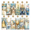 Set of 12 vintage Christmas scrapbook papers with gold holiday patterns and pale blue tones - Winter Wonderland Blue Gold Style (QT1539-2)