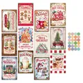 Flat lay of 12 vintage Christmas postcards with 32 colorful round adhesive stickers - Style 2 (QT1553-2)