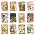 Set of 12 vintage Merry Christmas cards with envelopes featuring Santa and reindeer designs - Vintage Illustration Greeting Cards And Envelopes (QT1552)