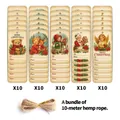 50er-Set Vintage-Weihnachtsanhänger mit 5 Festmotiven und 10m Hanfseil für Geschenke - Klassische Charakter-Illustrationen (QT1558-1)
