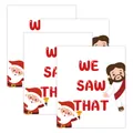 Detailansicht von drei gestapelten Weihnachts-Weinflaschenaufklebern mit 'WE SAW THAT' Text - We Saw That Stil (QT1517-4) / 4 Stück