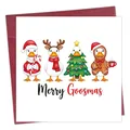 Detail of a Merry Goosmas Christmas card with cartoon geese and a red envelope - Merry Goosmas Geese Cartoon Style (QT1550-3)