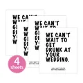 Set of 4 funny self-adhesive wedding wine bottle labels with bold black lettering - Wedding Humor Text Style (QT772-1)