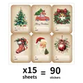 Retro Christmas gift tags set of 90 with festive illustrations and Merry Christmas text - Qt1605 (90 Stickers/15 Sheets)