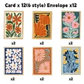 Set of 12 floral thank you cards with envelopes, featuring 6 abstract botanical designs - Abstract Floral Art Style (QT1534-3) / 12 Cards + 12 Envelopes