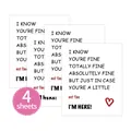 Detail showing set of four self-adhesive wine bottle labels with inspirational text prints - Inspirational Comfort Style (QT772-3)