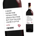 Vista dettagliata di etichette per vino divertenti con cuore rosso su bottiglie di vetro - Citazioni di Guarigione Sentimentali (QT772-3) / 4 pezzi