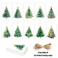 Set di 50 etichette natalizie acquerello in 10 design con rotolo di corda di canapa 10m - Stile Albero di Natale ad Acquerello (QT1608)