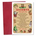 Detailed view of an Elf Goodbye Christmas card featuring festive characters and red envelope - Christmas Elf Farewell Illustration Style (QT1607-4)