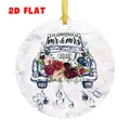 Detail eines flachen 2D-Acrylanhängers mit blauem Oldtimer und Blumendesign auf weißem Grund - Retro Auto mit Blumen Stil (QT1559-6)