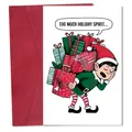 Christmas greeting card with cartoon elf and red envelope set with holiday message - Christmas Elf Gift Humor Style (QT1550-2)