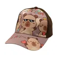 Bruine capybara honkbalpet voor kinderen met schattige prints en Happy-tekst - Verstelbaar / koffiekleur