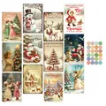 Set of 11 vintage Christmas postcards with retro illustrations and colorful round stickers - Style 3 (QT1553-3)