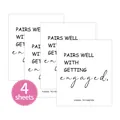 Detail of 4 adhesive white wedding engagement wine bottle labels with black text - Engagement Congratulations Style (QT772-6)