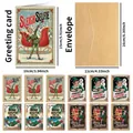 Detaillierte Maße der Weihnachtskarten mit Vintage-Elf-Illustrationen und Umschlägen - Elfen-Serie (QT1563-4)