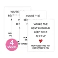 Set of four self-adhesive wine labels with humorous text and a red heart icon - Husband Humorous Praise Style (QT772-9)