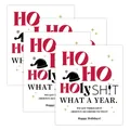 Set of 4 waterproof Christmas wine bottle stickers with humorous holiday greeting design - Ho Ho Holy Shit Year Summary Style (QT1561-1)