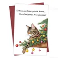 Funny Christmas card set with hand-drawn cat and red envelope for holiday greetings - Christmas Tree Fainted Cat Card(QT1097-6)