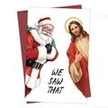 Funny Christmas card with Santa and Jesus illustrations and red envelope set - We Saw That Illustration Card(QT1097-10)