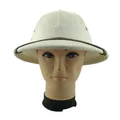 Casco coloniale bianco traspirante con cinturino in pelle su testa da esposizione - Regolabile / Bianco