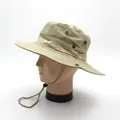 Beige outdoor sun hat with ripstop fabric and adjustable wind cord for fishing - M / Khaki